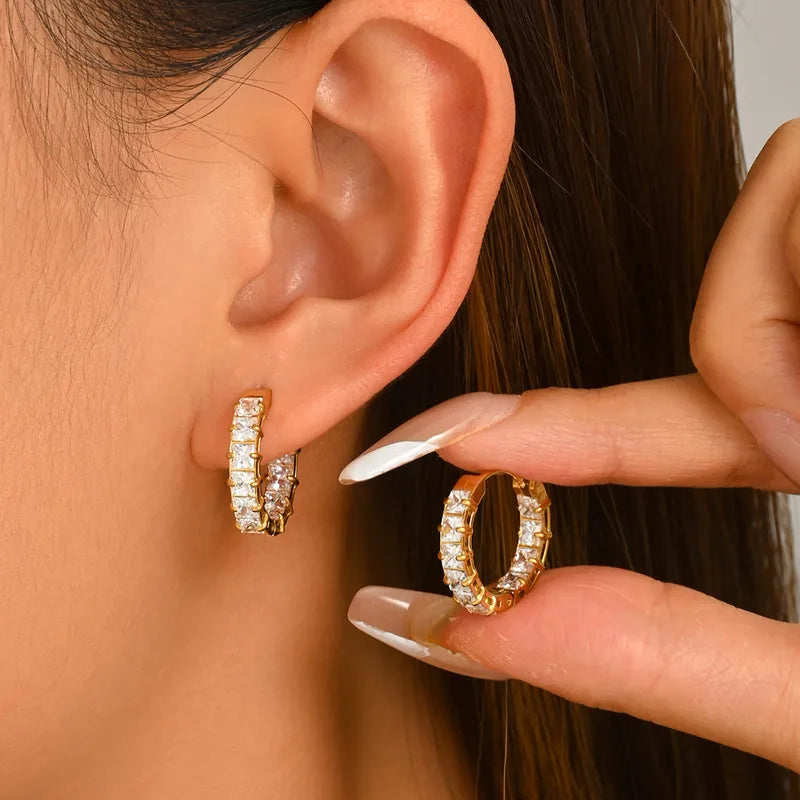 Michele Square Crystal Huggie Hoop Earrings