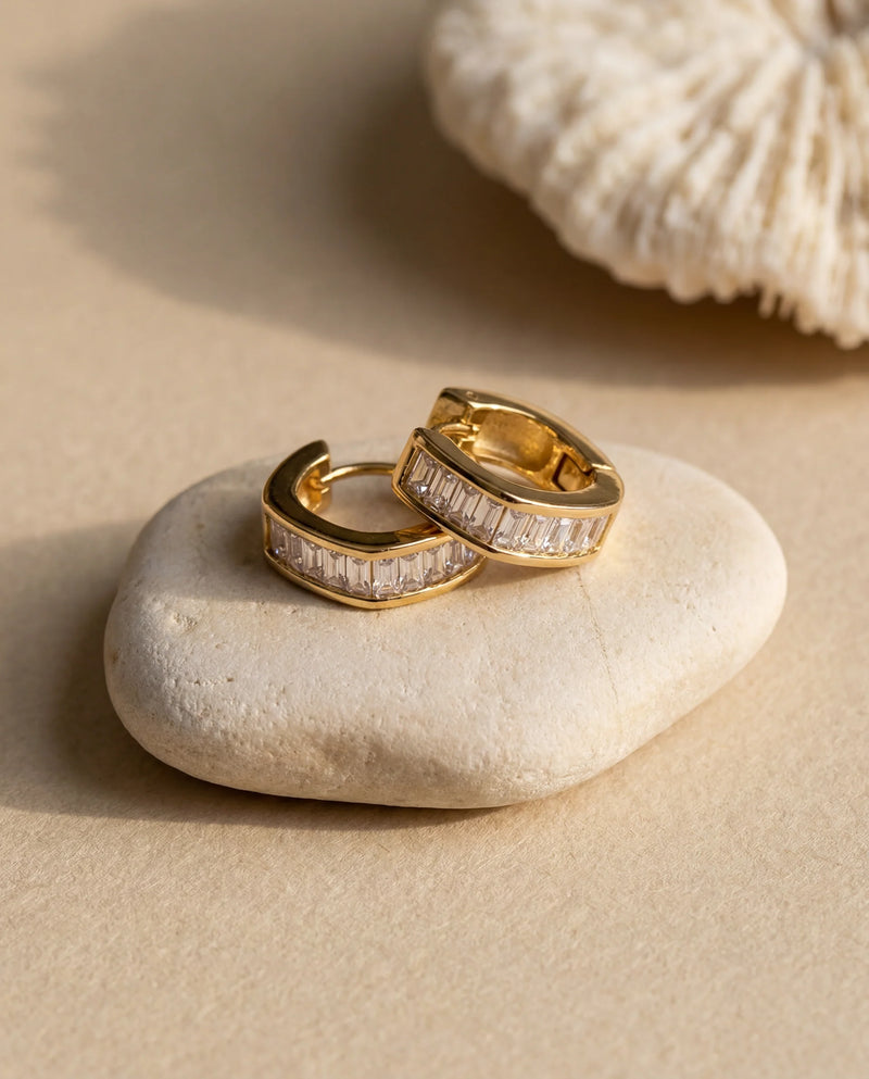 Emeline Baguette Huggie Hoop Earrings – Gold