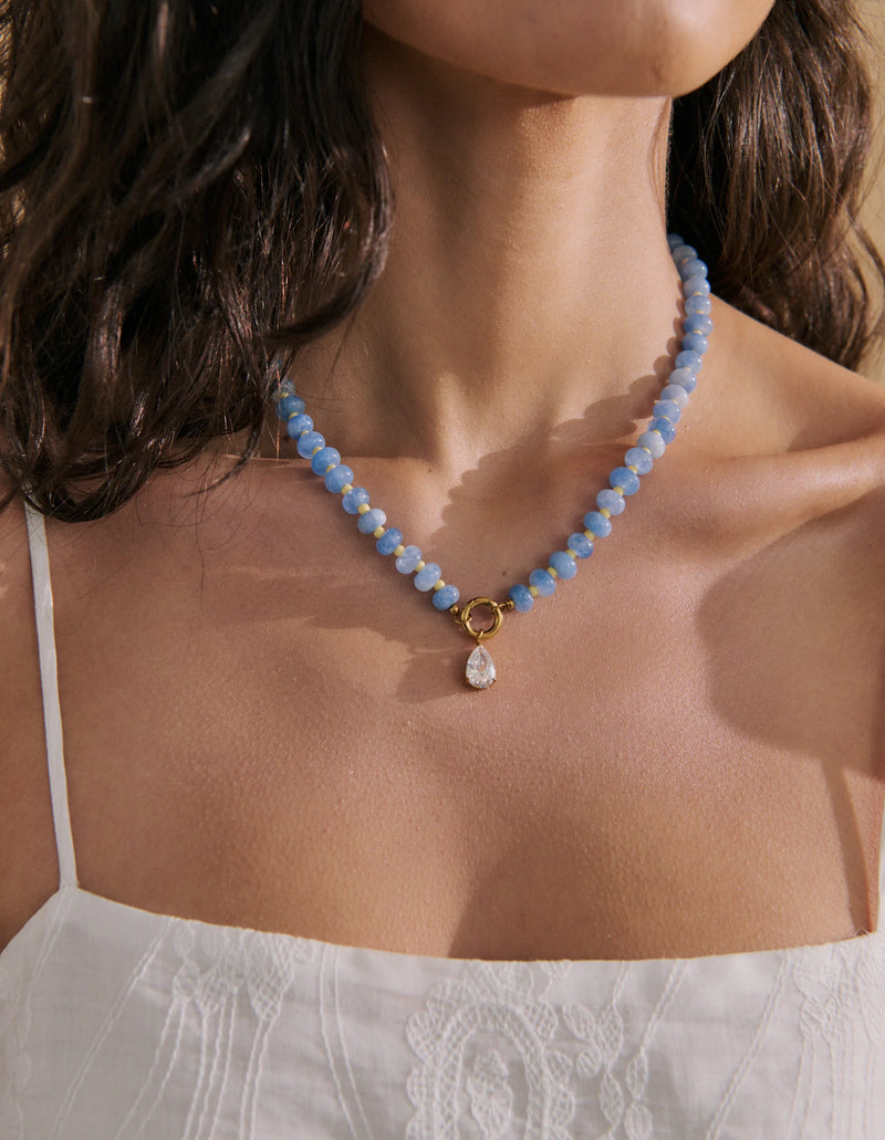 Blandine Beaded Stone Necklace – Blue