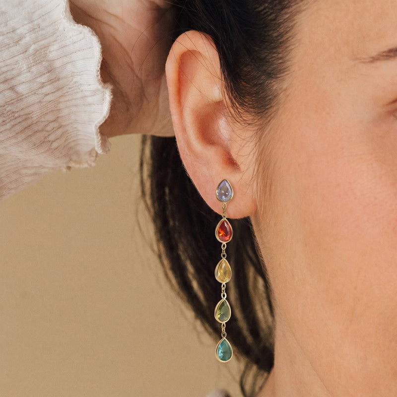 Fanette Linear Stone Drop Earrings – Pastel Multi Teardrop