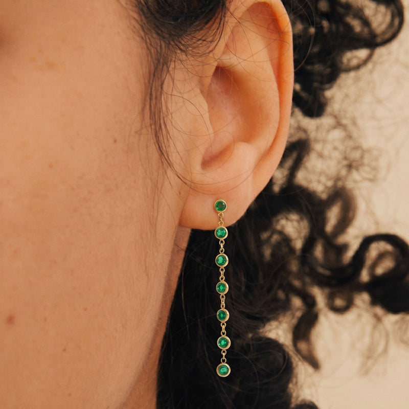Fanette Linear Stone Drop Earrings – Green Round