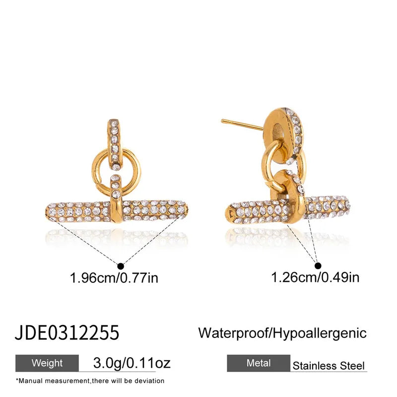 Elodie Pave T-Bar Stud Earrings – Gold