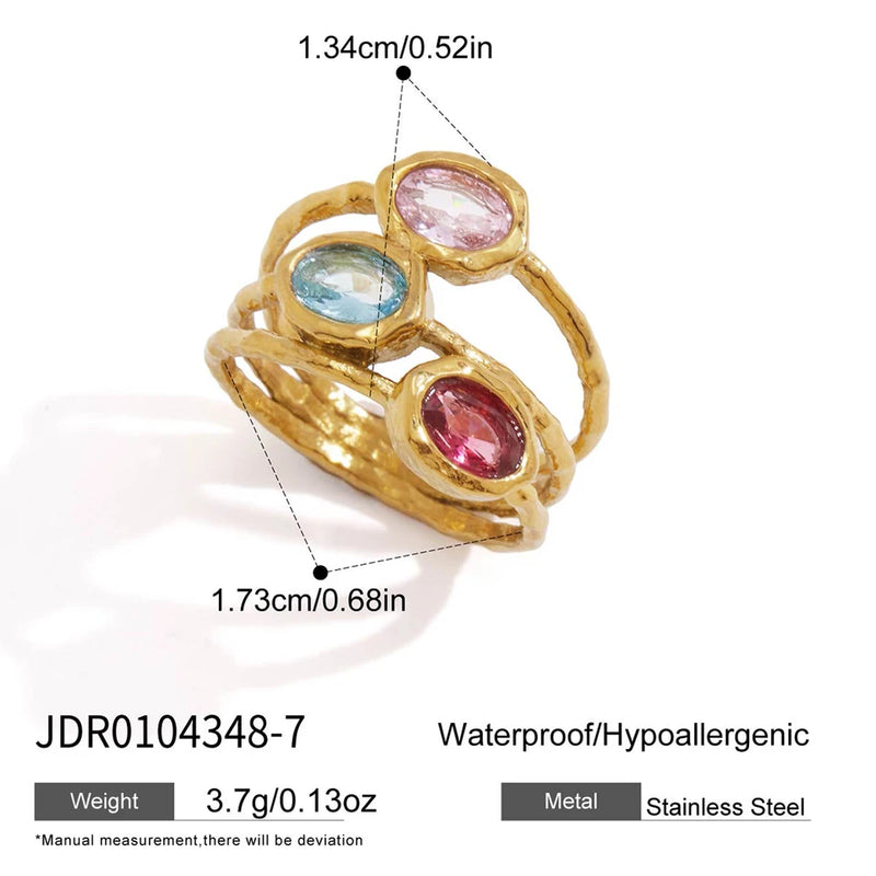 Aude Multi-Stone Ring – Rose & Aqua Trio
