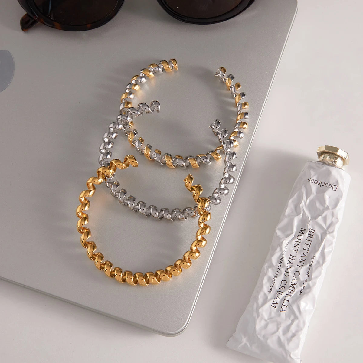 Cherie Twisted Cuff Bangle alternate angle – Macaje waterproof bangle