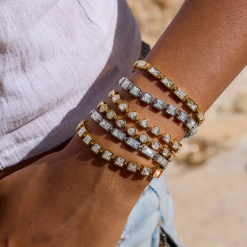 Philippine Crystal Tennis Bracelet worn stacked on the wrist