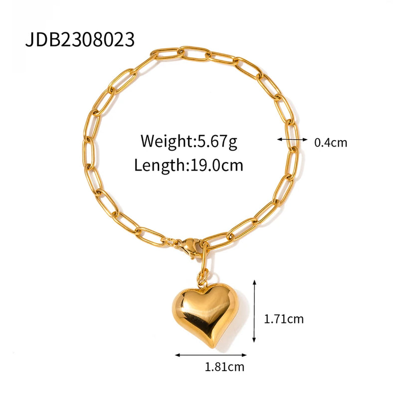 Claudine Puffed Heart Paperclip Chain – Bracelet