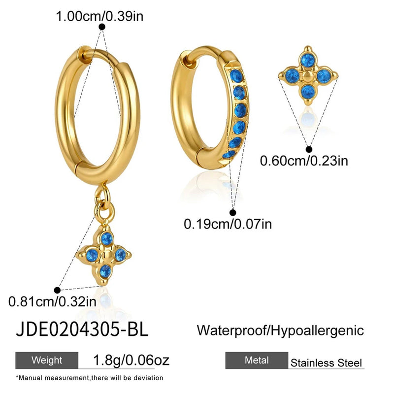 Julienne Flower Trio Earrings – Gold Blue