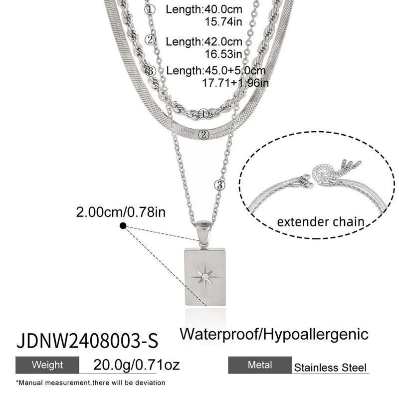 Francoise Triple Layer Star Tag Necklace – Silver