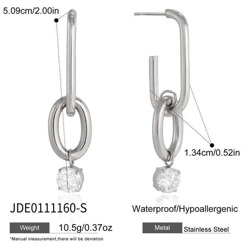 Brigitte Crystal Link Drop Earrings – Large Link Silver
