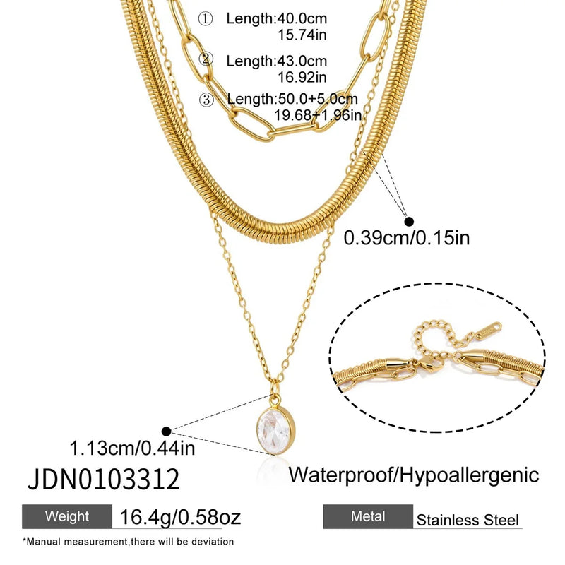 Emilie Triple-Layer Oval Pendant Necklace – Gold
