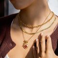 Genevieve Heart Charm Necklace worn around the neck – Macaje