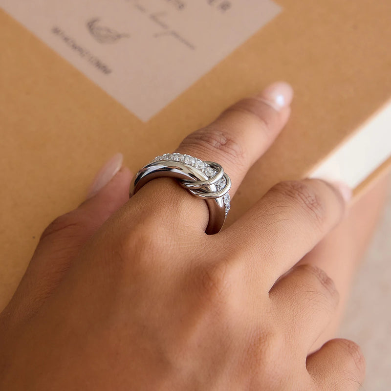 Louise Interlocking Double Band Ring worn, the two bands linked