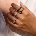Iris Multicolor Zircon Eternity Ring worn on the hand – Macaje