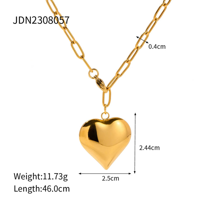 Claudine Puffed Heart Paperclip Chain – Necklace