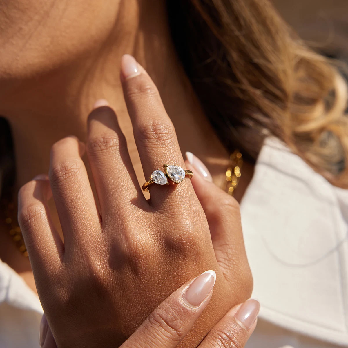 Esme Geometric Zircon Ring alternate angle – Macaje waterproof ring