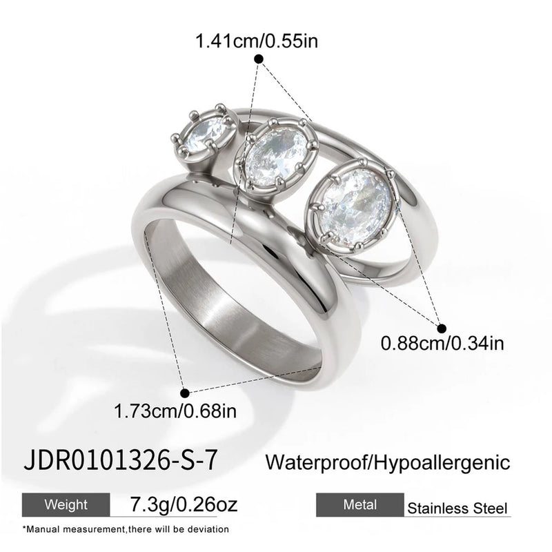 Antoinette Three-Stone Double Band Ring – Silver