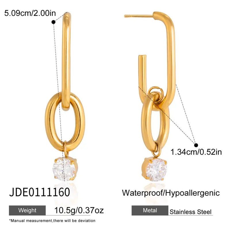 Brigitte Crystal Link Drop Earrings – Large Link Gold
