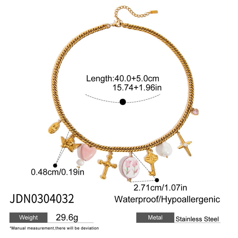 Marise Cross & Charm Necklace – Gold