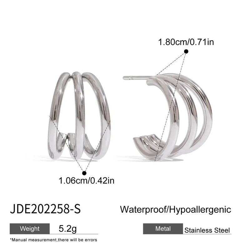 Henriette Triple-Band Hoop Earrings – Silver