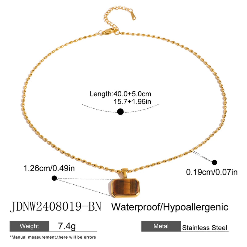 Colombine Rectangle Stone Pendant Necklace – Tiger's Eye
