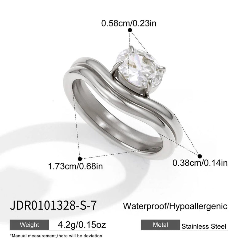 Diane Double Wave Crystal Ring – Silver