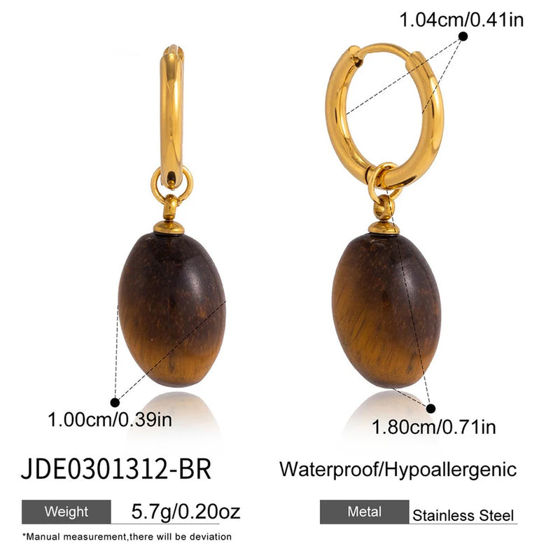Azalee Oval Stone Drop Hoop Earrings – Brown