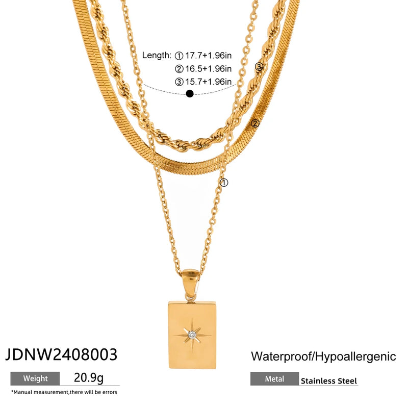 Francoise Triple Layer Star Tag Necklace – Gold