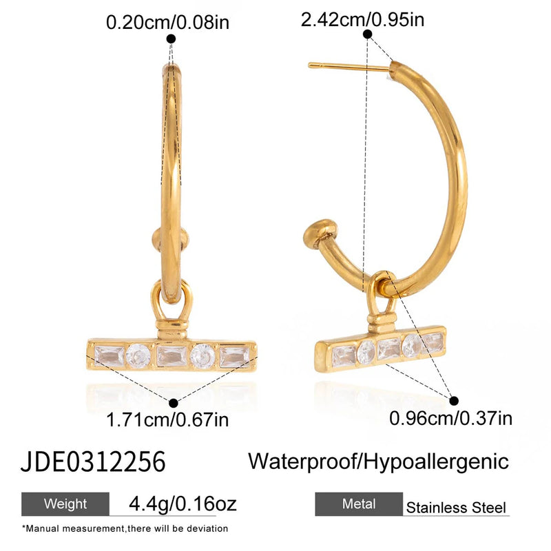 Eugenie C-Hoop Crystal T-Bar Earrings – Gold