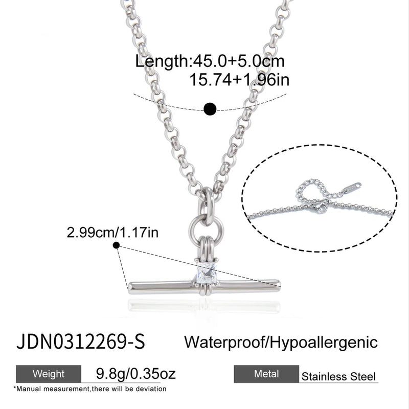 Dorothee Crystal T-Bar Necklace – Silver