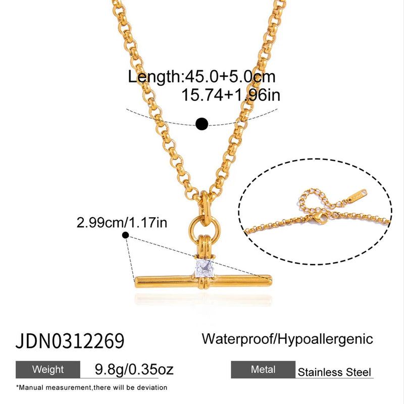 Dorothee Crystal T-Bar Necklace – Gold