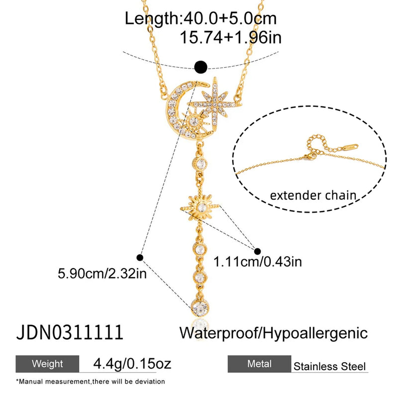Angele Crystal Lariat Necklace – Moon & Star
