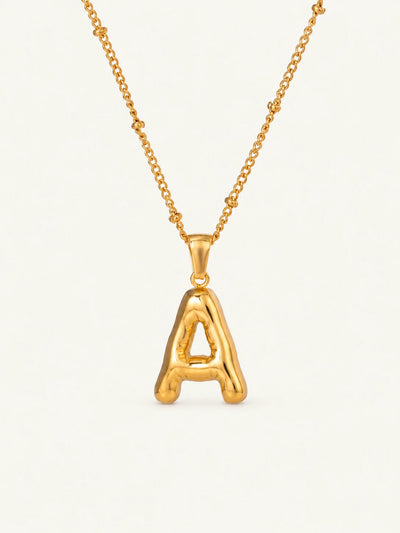 Salome Bubble Initial Necklace, letter A pendant on a beaded chain