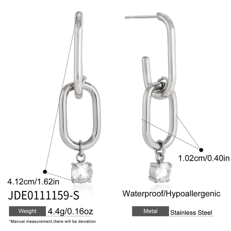 Brigitte Crystal Link Drop Earrings – Small Link Silver