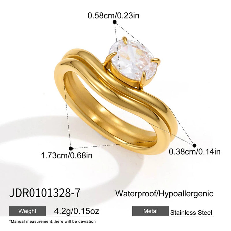 Diane Double Wave Crystal Ring – Gold