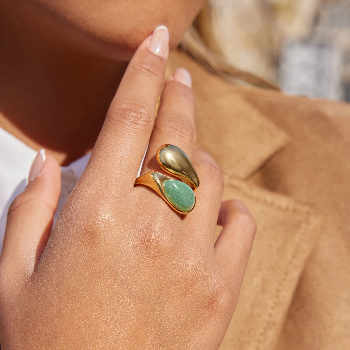 Goutte Natural Stone Wrap Ring alternate angle – Macaje waterproof ring