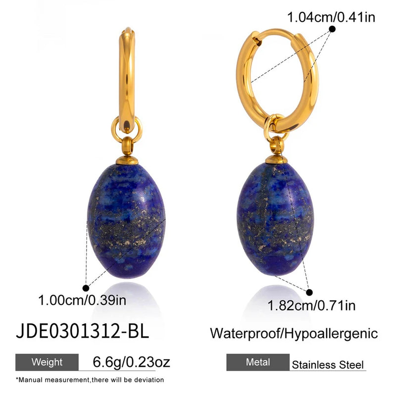 Azalee Oval Stone Drop Hoop Earrings – Blue