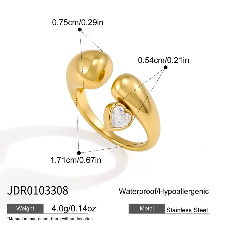 Felicie Heart Stone Open Ring – Gold
