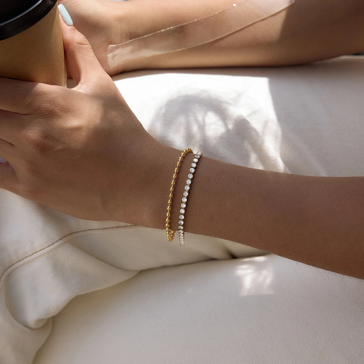 Zelie Crystal Tennis Bracelet alternate angle – Macaje waterproof bracelet