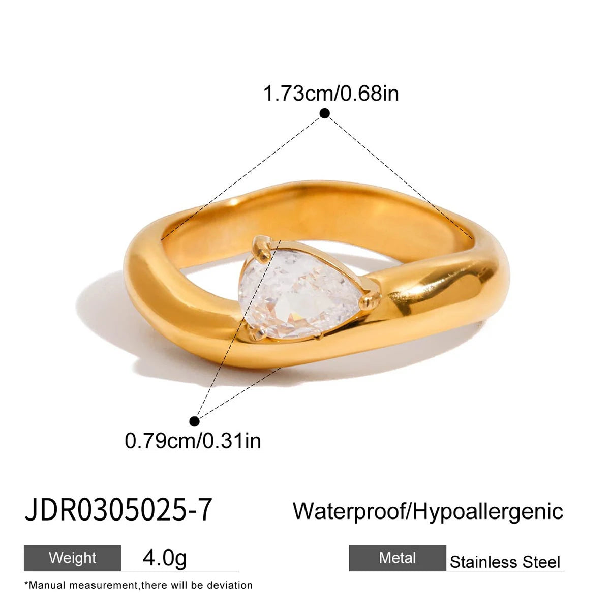 Vague Wave Zirconia Ring - White
