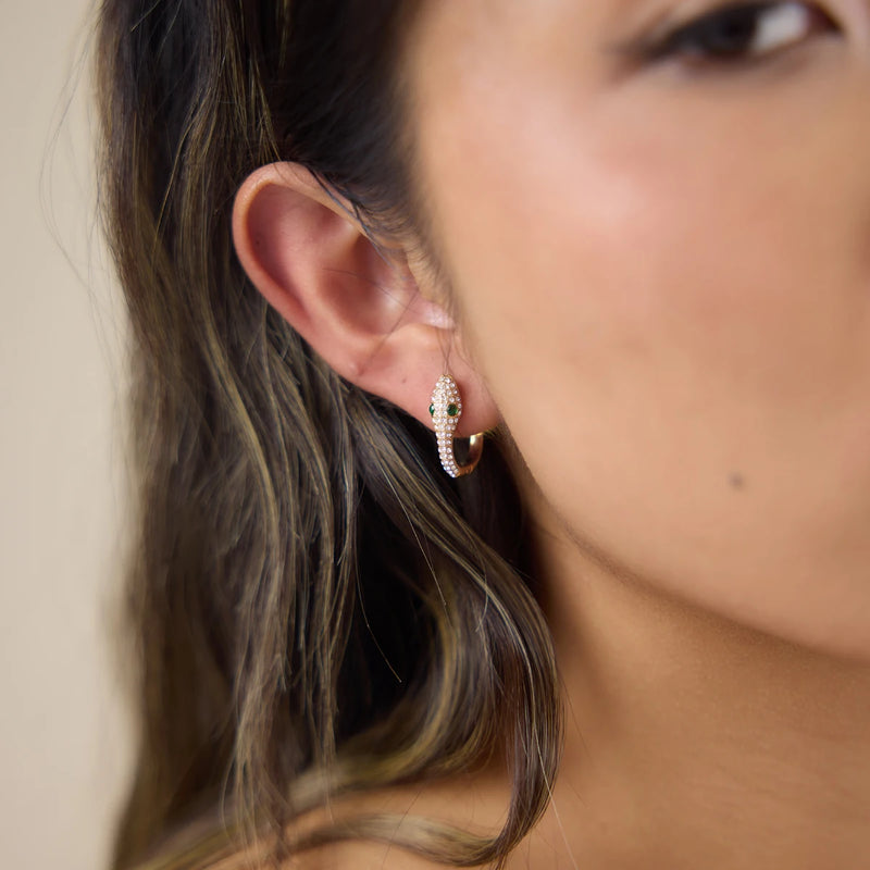 Side view of the crystal-set hoop worn on the ear