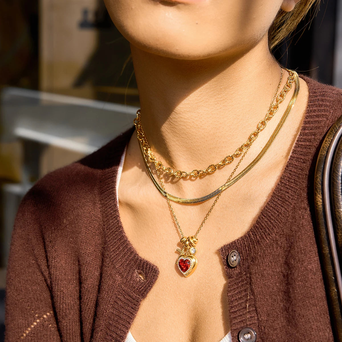 Genevieve Heart Charm Necklace alternate angle – Macaje waterproof necklace