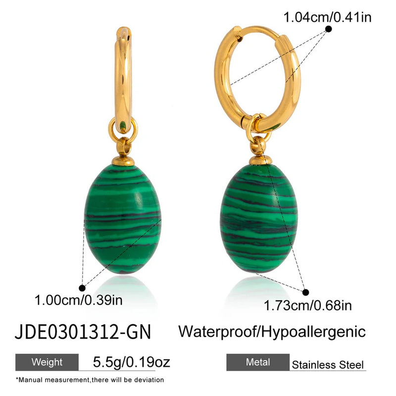 Azalee Oval Stone Drop Hoop Earrings – Green