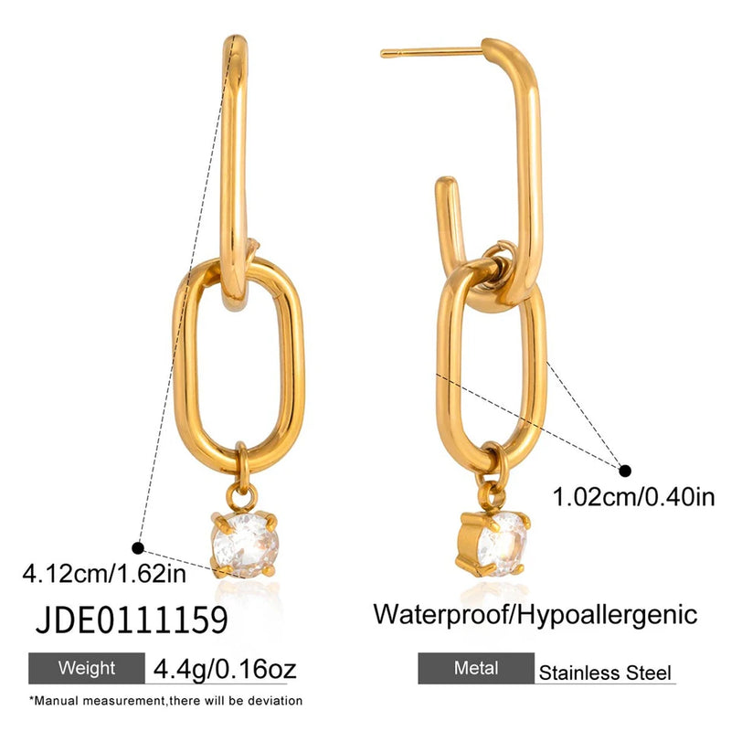 Brigitte Crystal Link Drop Earrings – Small Link Gold