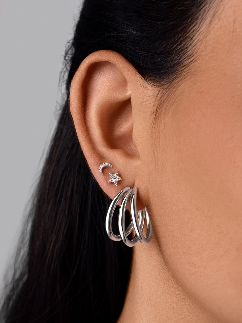 Henriette Triple-Band Hoop Earrings – Silver
