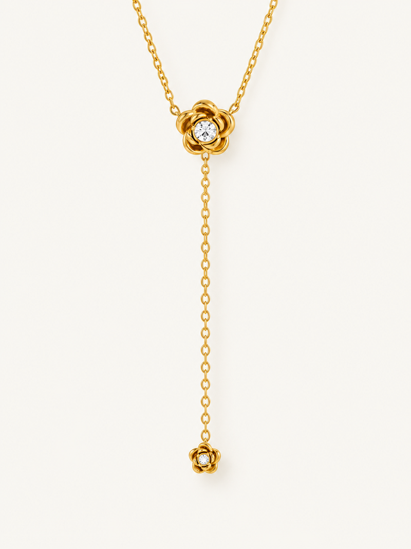 Angele Crystal Lariat Necklace – Rose
