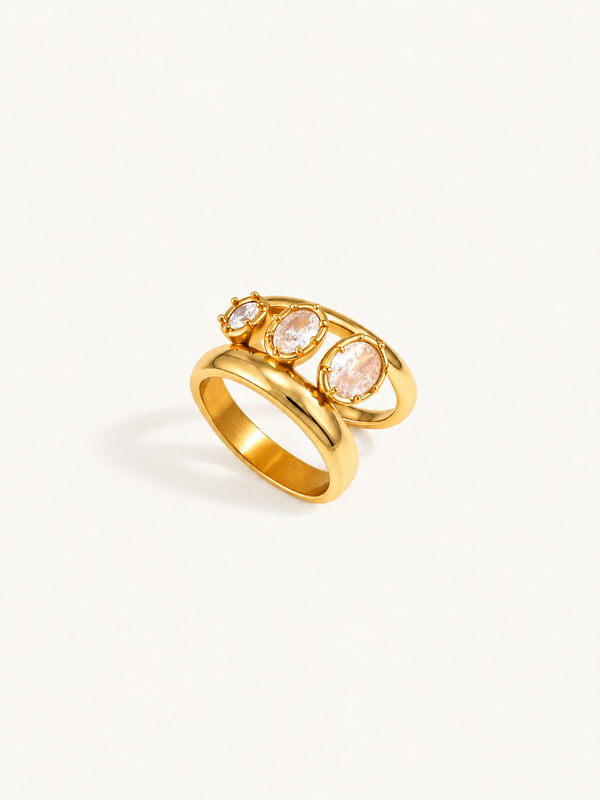 Antoinette Three-Stone Double Band Ring – Gold
