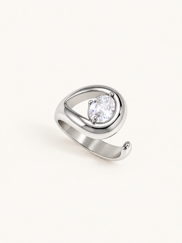 Ariane Teardrop Crystal Ring – Silver