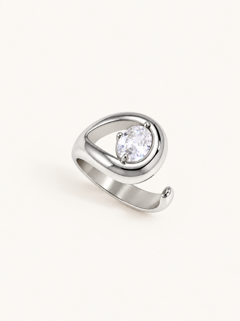 Ariane Teardrop Crystal Ring – Silver