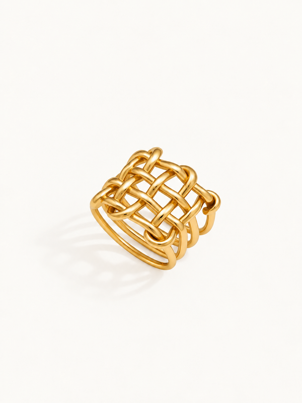 Aubrey Basketweave Statement Ring – Gold