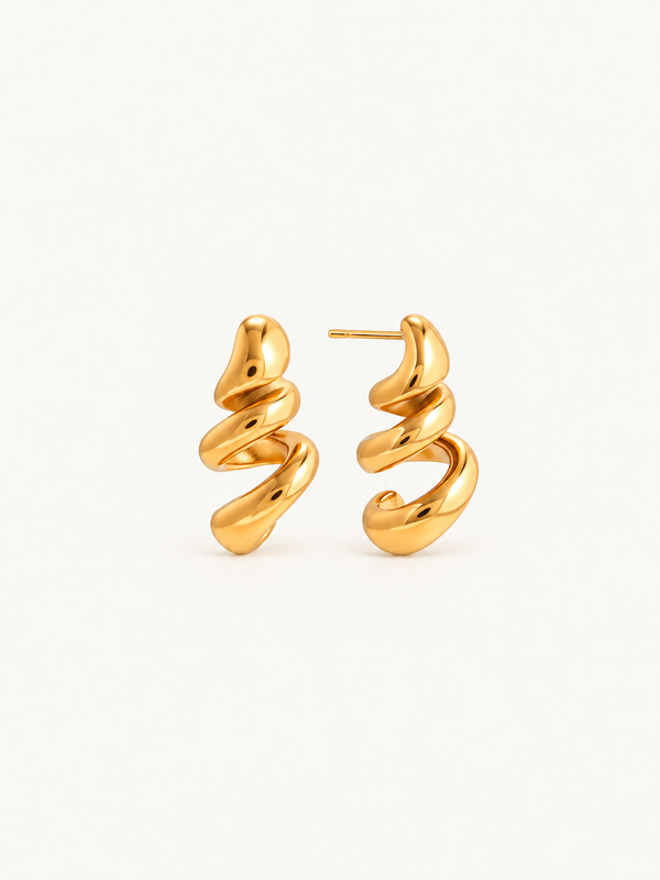 Berenice Twisted Spiral Stud Earrings – Gold